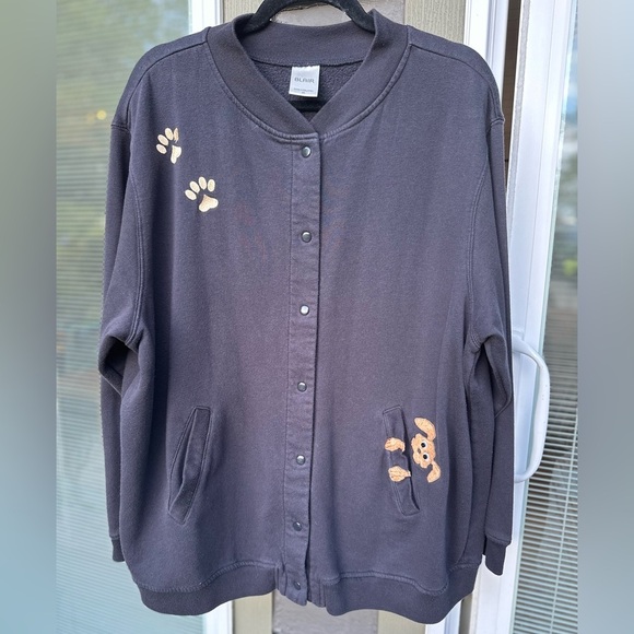 Vintage Black Button Up Jacket With Embroidered Paw Prints and Dogs - Picture 1 of 3